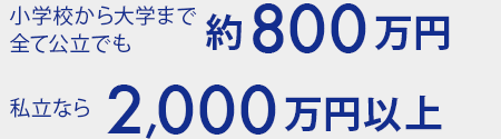 小学校から大学まで全て公立でも約800万円、私立なら2000万円以上